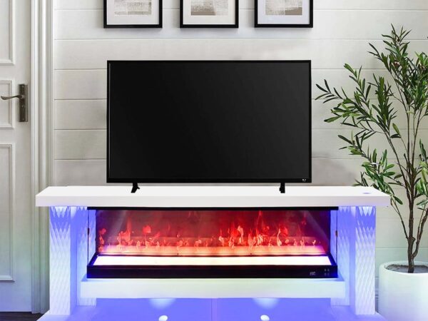 A87 TV STAND W/FIREPLACE 71" (WHITE)