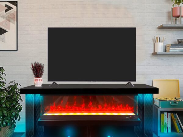 A88 TV STAND W/FIREPLACE 71"L (BLACK)