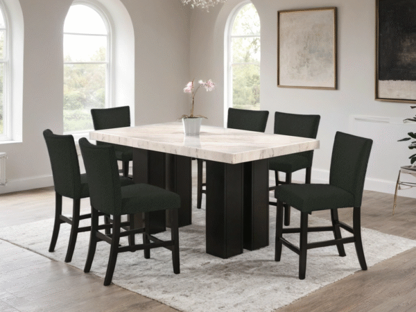 Finley20 Black - (GENUINE MARBLE) Counter Height Table & 6 Chairs