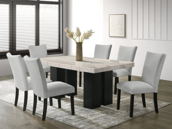 Nola10 Gray - (GENUINE MARBLE) Table & 6-Chairs