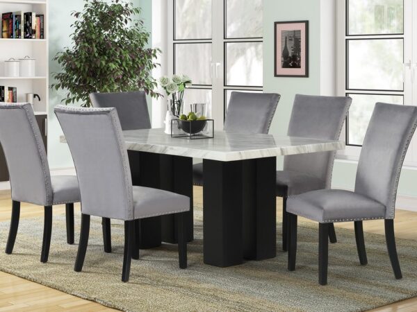 1220 Gray - (FAUX MARBLE) Dining Table + 6 Chair Se