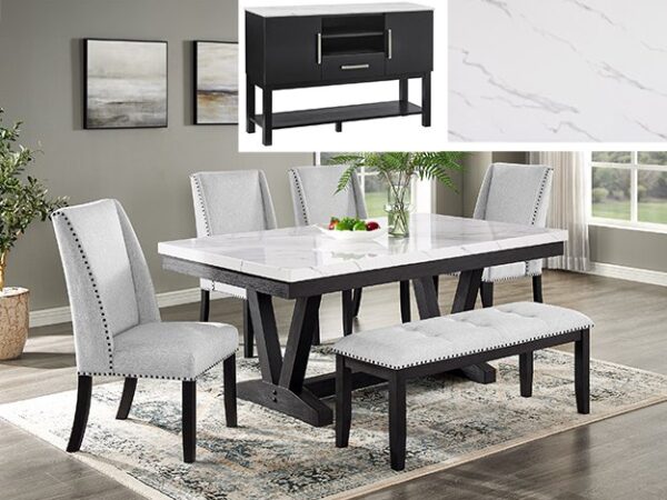 1319-6P-SB VANCE FAUX TBL/WING CHAIRS,BENCH