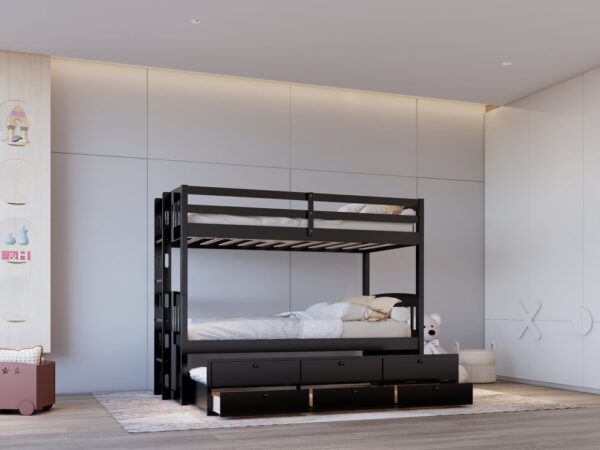 BB42 TWIN/TWIN Bunk Bed w/Twin Trundle + 3 Drawers (Black)